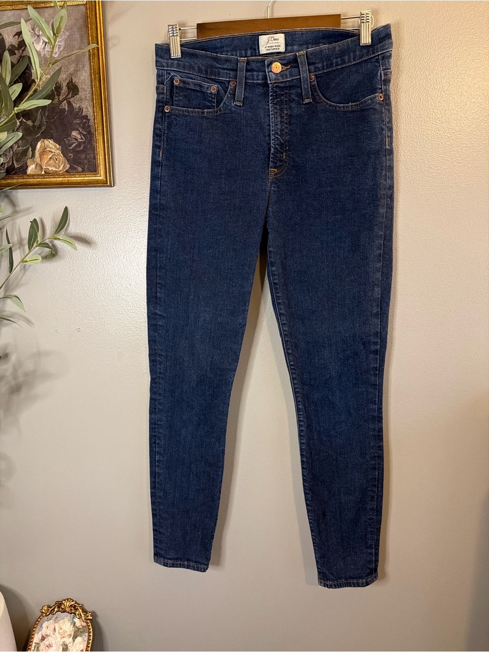 J.Crew 9” High Rise Toothpick Jeans 29 Dark Wash Skinny Stretch Denim - Picture 2 of 7
